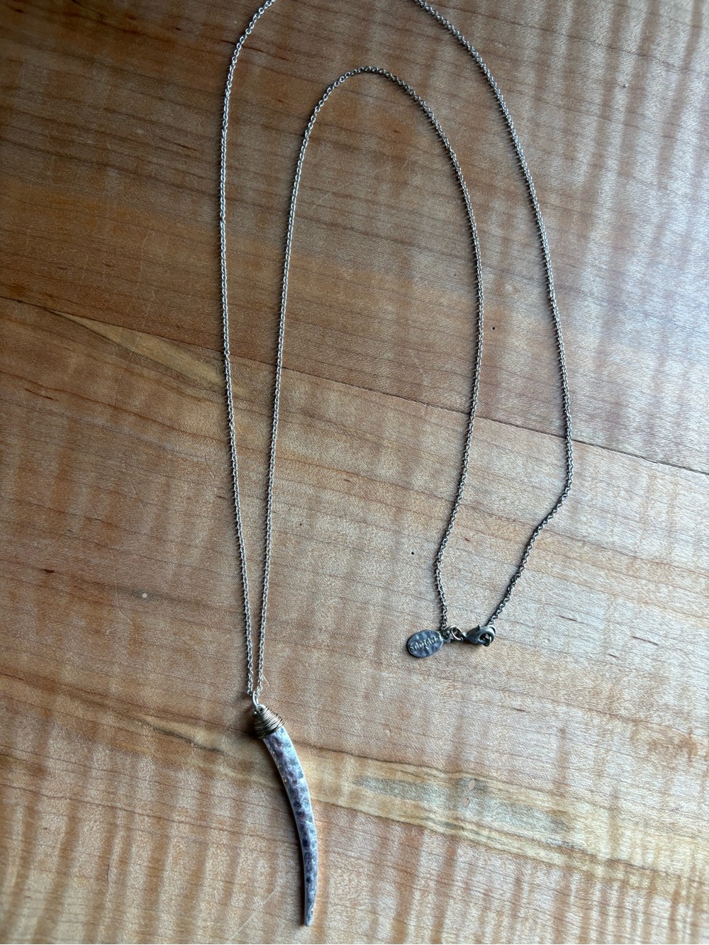 Long 32” Hammered Silver-Tone Horn Pendant Necklace